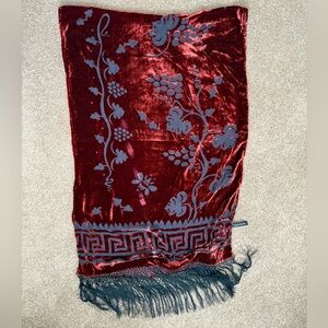 Zazou luxe silk and rayon red and black greek key and grapevine fringe scarf